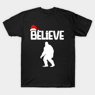 Funny Christmas Xmas Bigfoot Believe Sasquatch In Moon Light T-Shirt